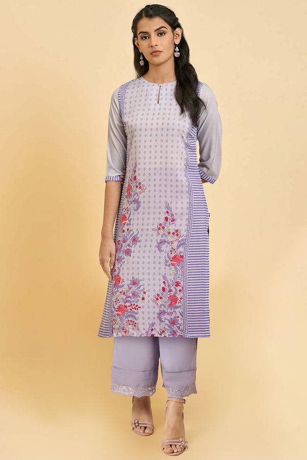 Purple Straight Kurta and Parallel Pant Set