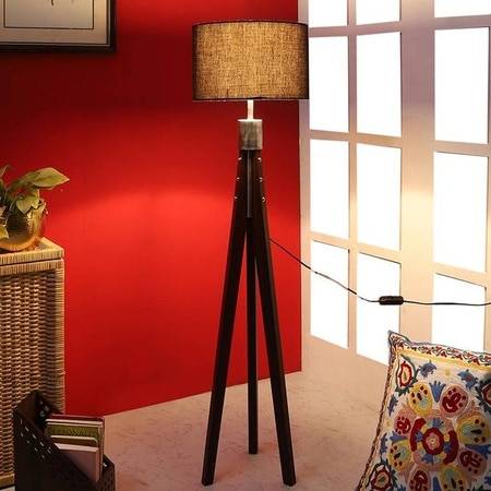 Simone Black Cotton Shade Floor Lamp