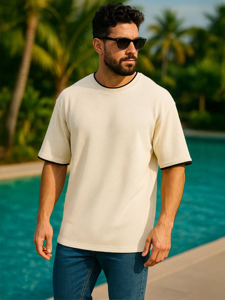 Mushroom & Black Textured Plain Oversized Exclusive T-shirt