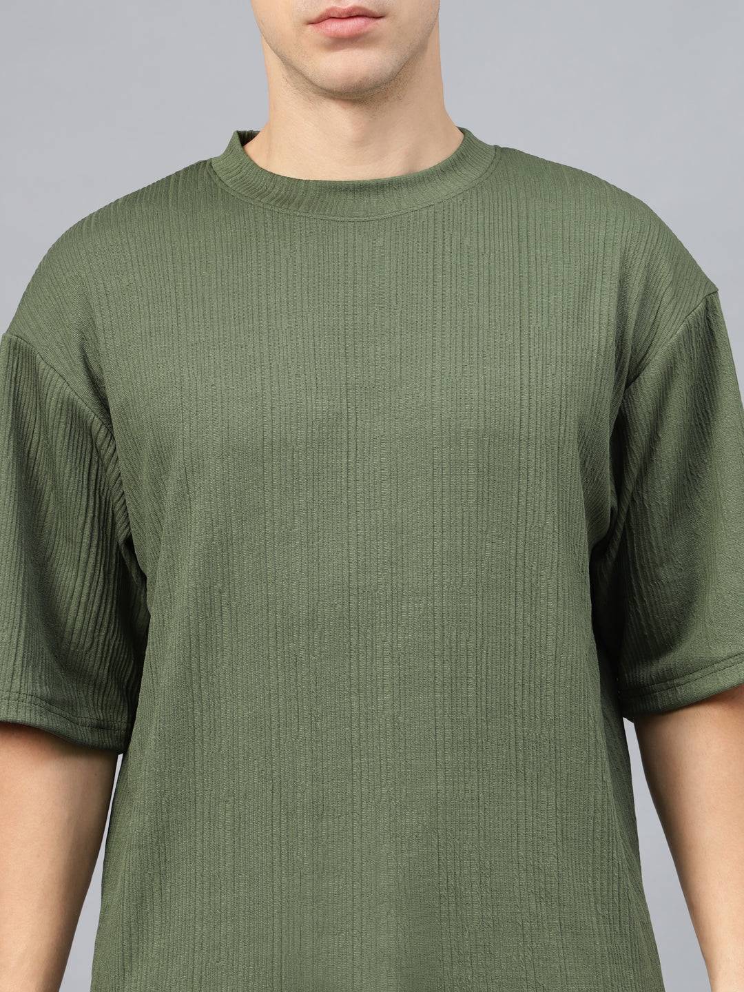 Olive Textured Plain Oversized Exclusive T-shirt