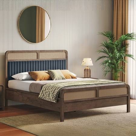Hanoi Solid Wood Cane Queen Size Non Storage Bed In Davis Plus Colour