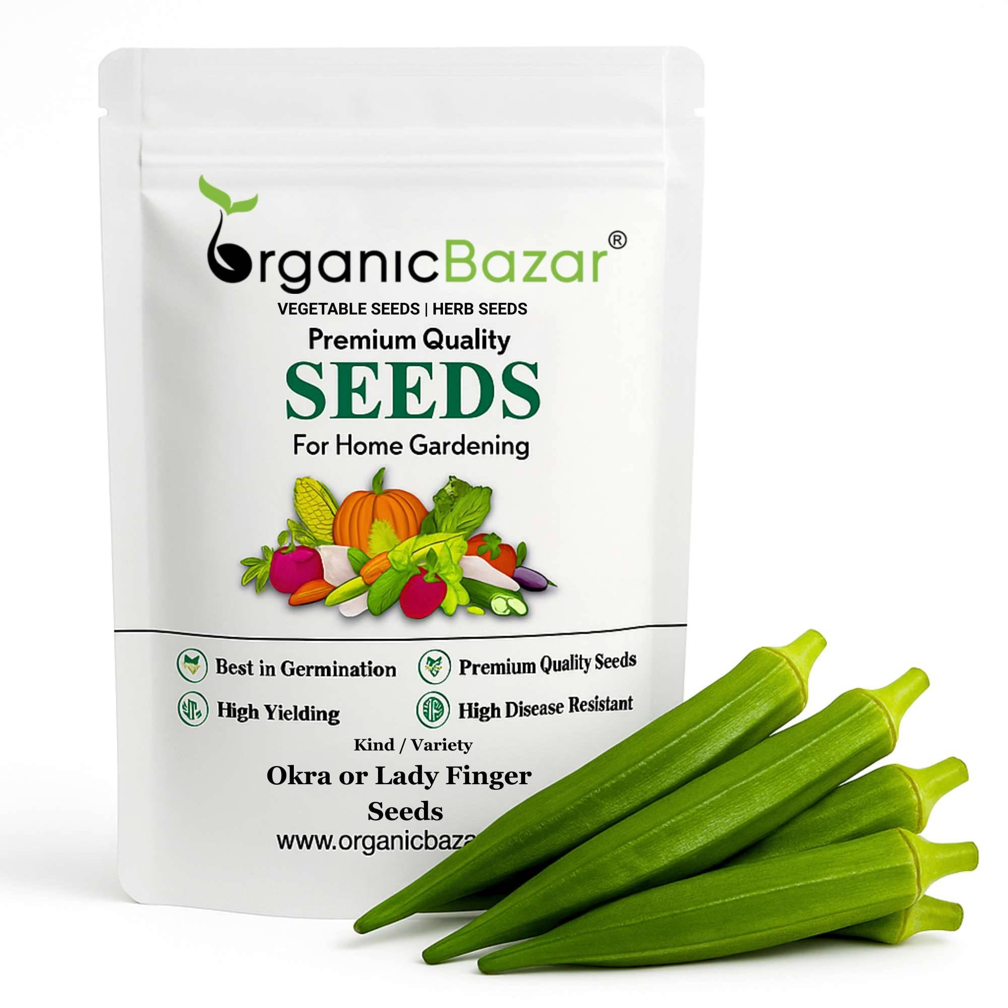 Okra or Lady Finger Hybrid (bhindi) Seeds - 50 Seeds (भिंडी के बीज) Easy To grow, High Germination, High Yield Okra Seeds for Home Gardening