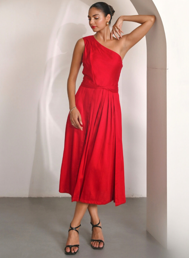One Shoulder Party Dress - color variant: Red