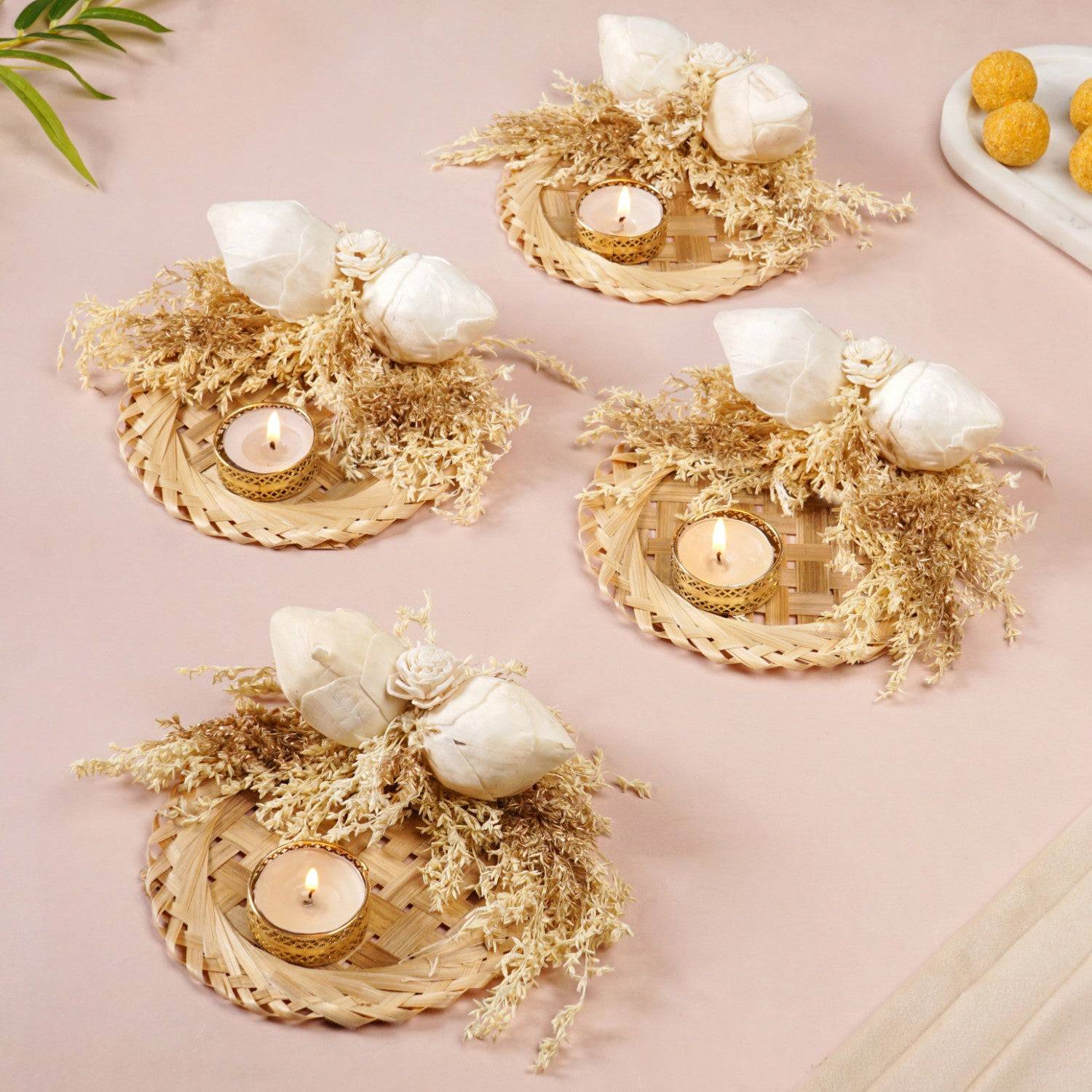 Sola Flowers Tea Light Holder White Set Of 4