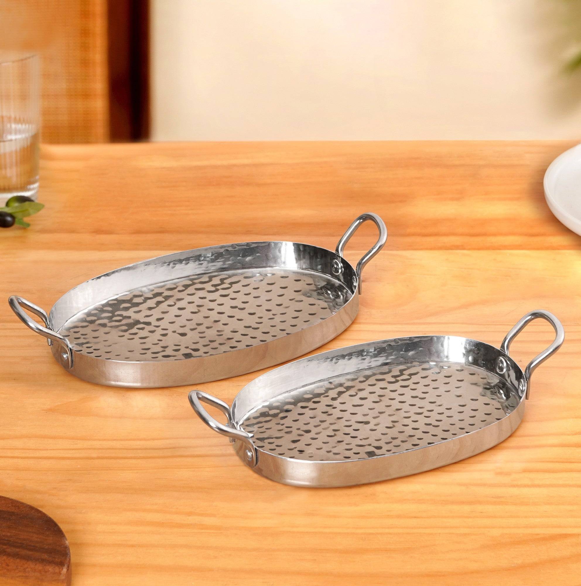 Oval Hammered Stainless Steel Serveware Set Of 2 buy only at ₹1190