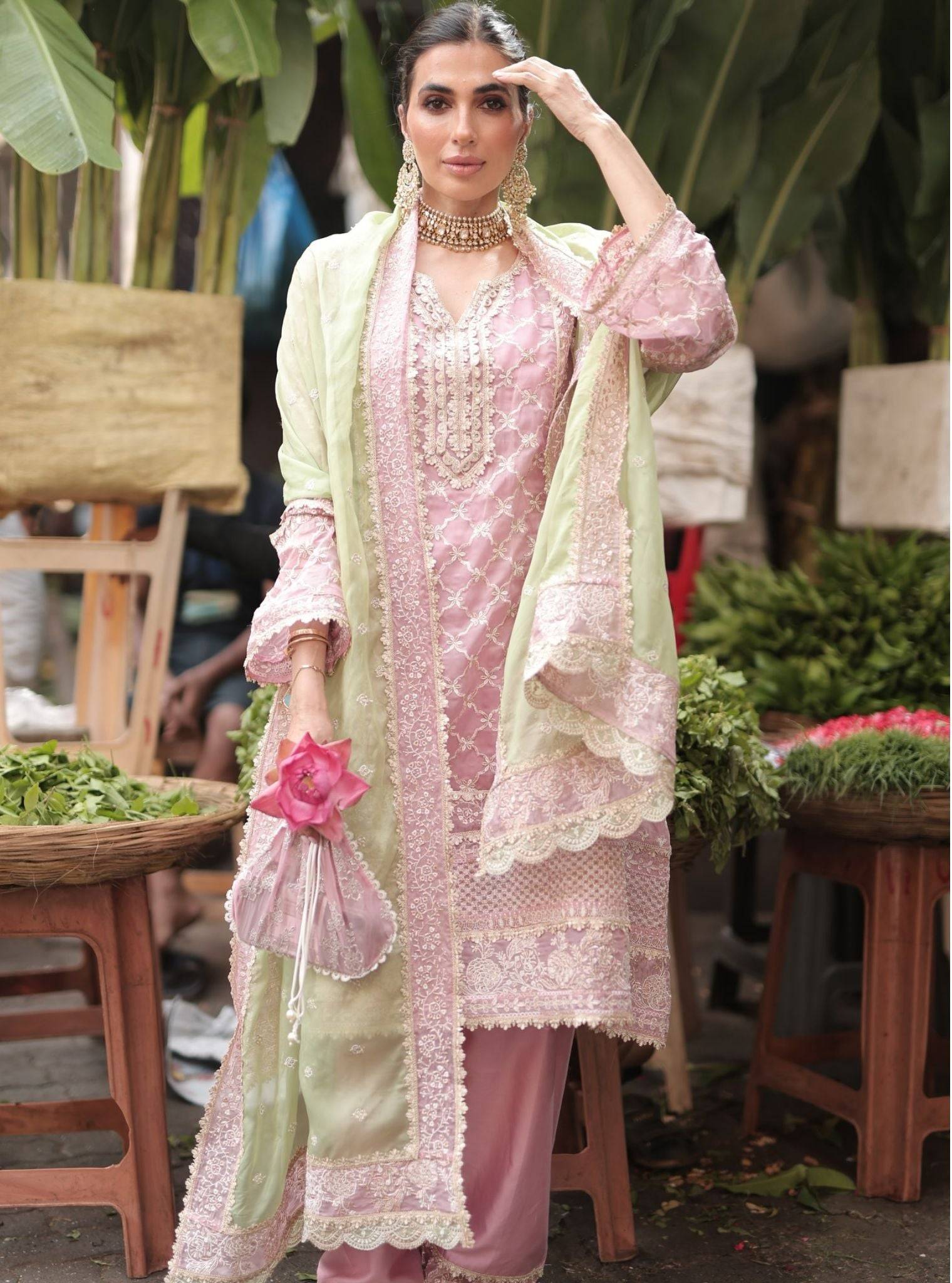 Suhana Organza Onion Pink Kurta Set