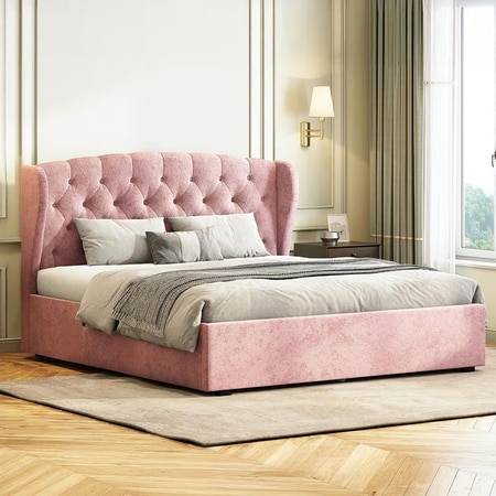 Holmebrook Upholstered Storage Bed In Hydraulic in King Size with Desert Rose Colour