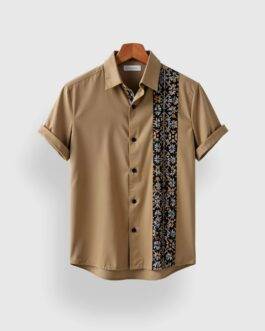 Peach Straight Line Men’s Half Sleeves Printed Shirt Exclusive