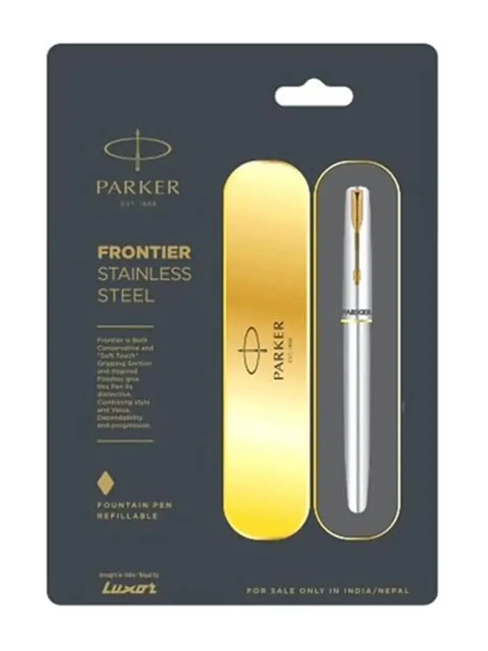Parker Frontier Stainless Steel Gold Trim Fountain Pen Buy @ ₹744