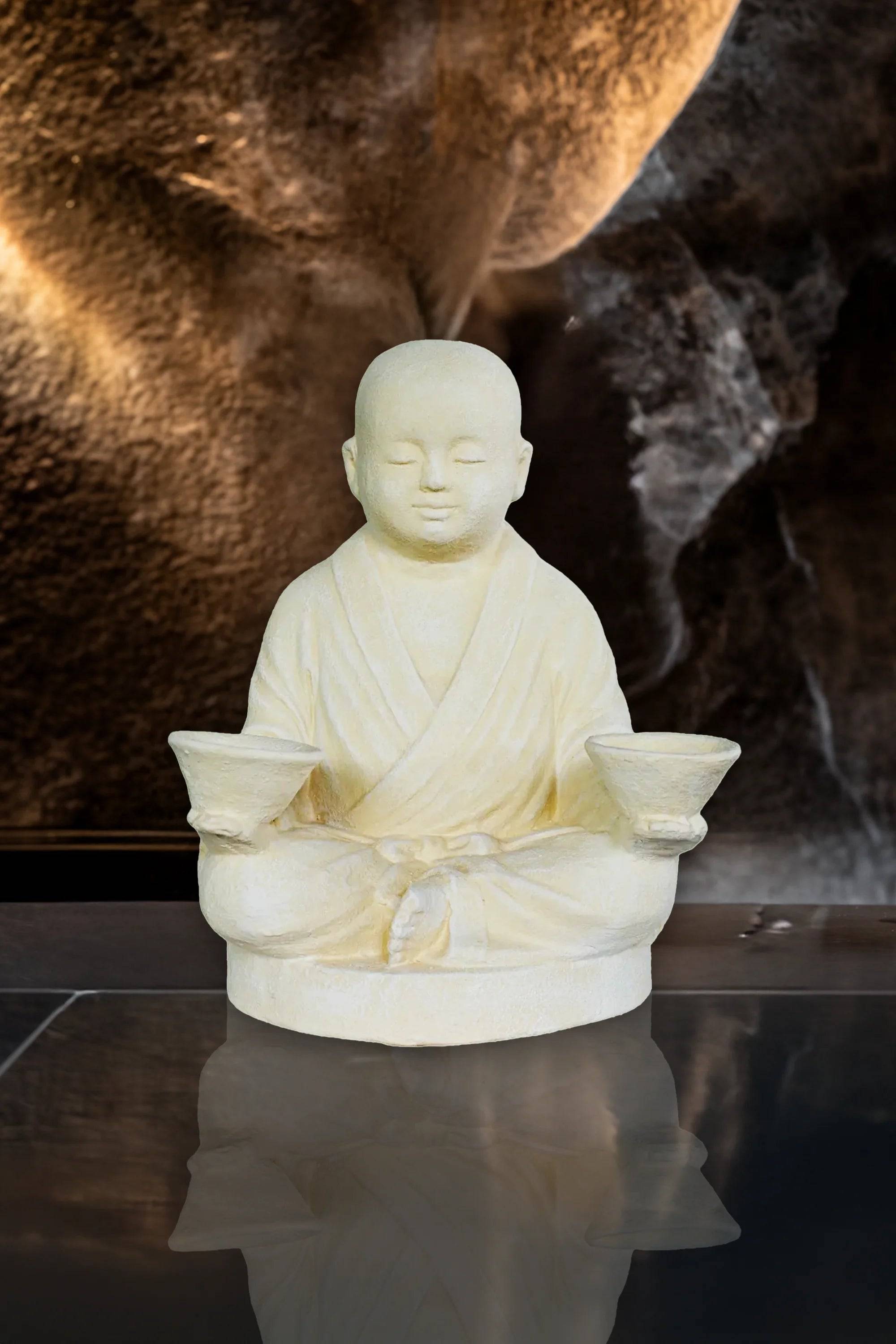 Baby Monk With Two Tea Light Bowls