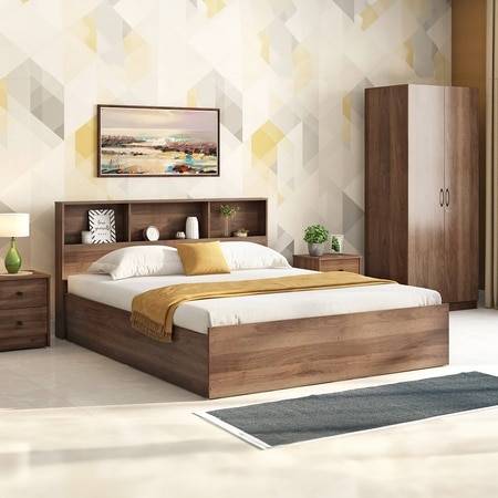 Jasper Engineered Wood King Size Box Storage Bed In Classic Walnut Finish