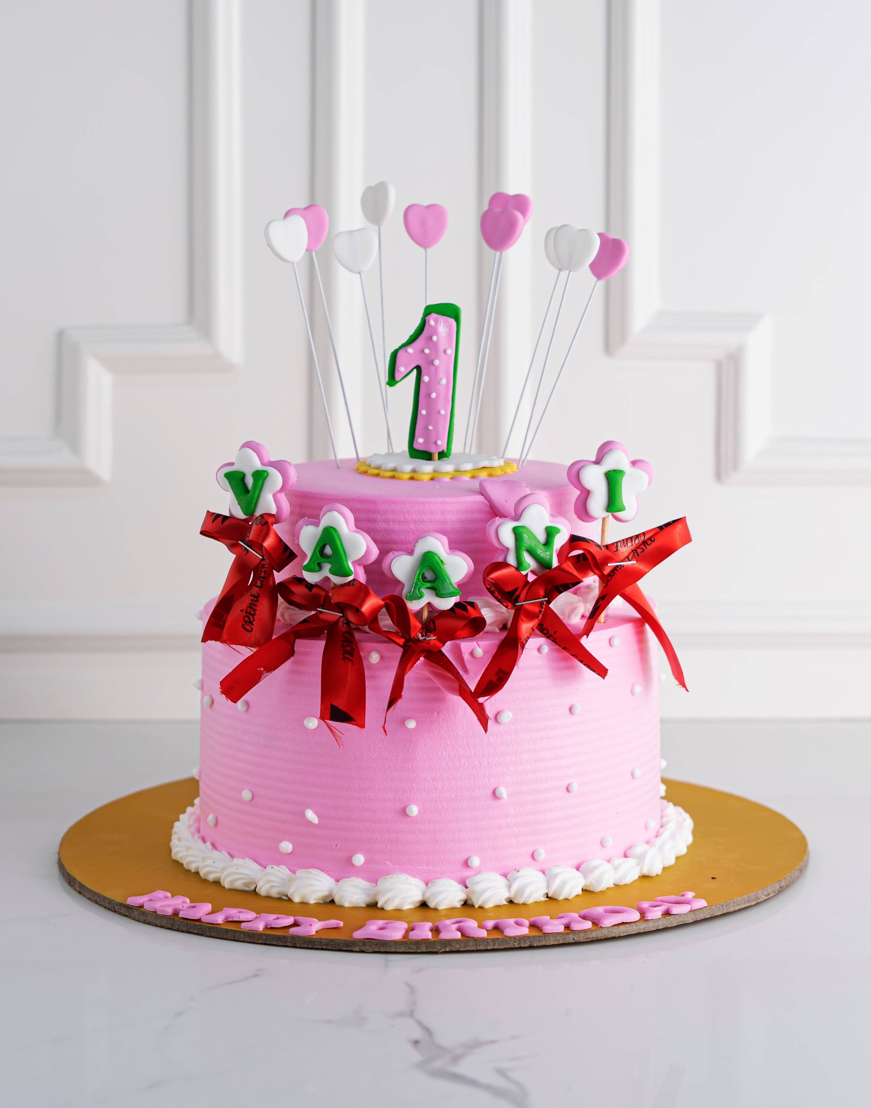 2 Tier Floral Heart Cake for 1st Birthday