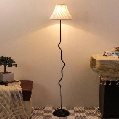 Xena Off White Fabric Floor Lamp with Black Iron Base