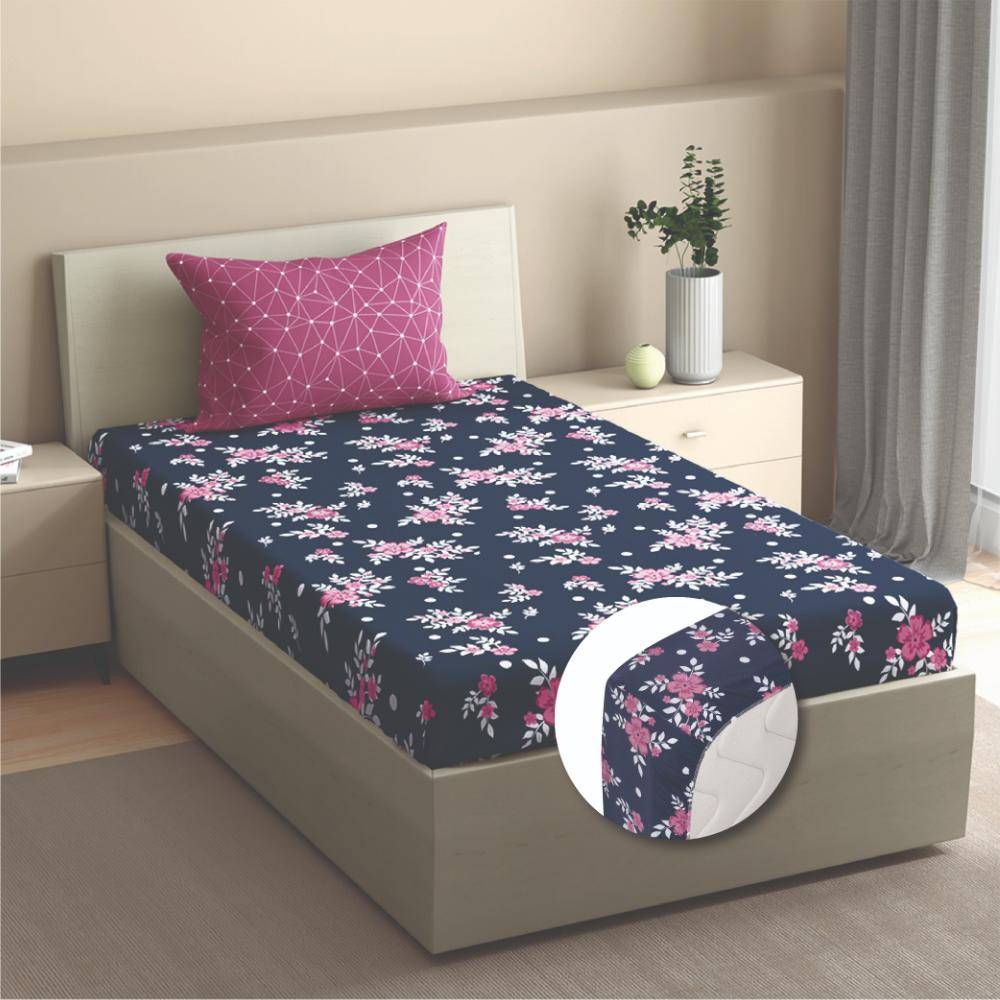 100% Cotton 200 TC Fitted Bedsheet With 1 Pillow Cover | Paula Single, 72" x 36", Paula| 1.83m x 91cm (72x36 inch)