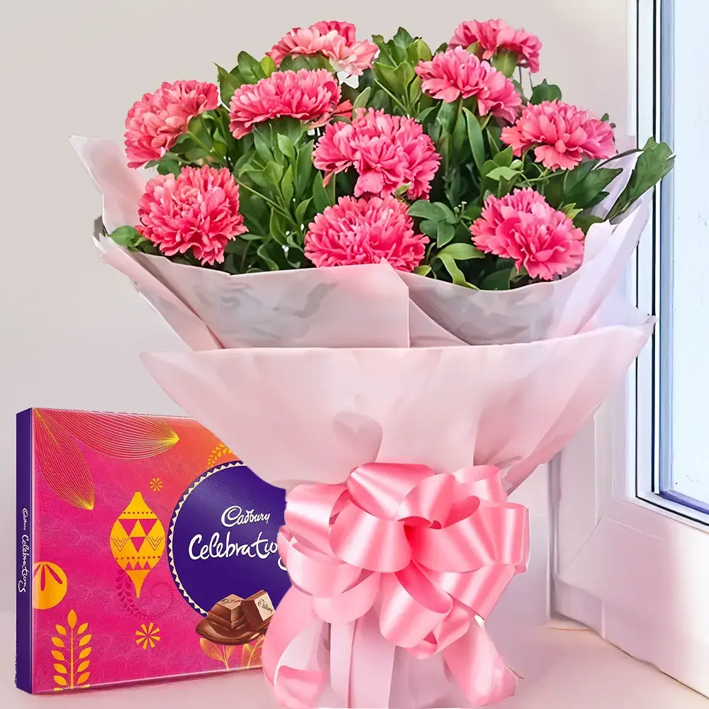 Pink Carnations Bouquet & Chocolates