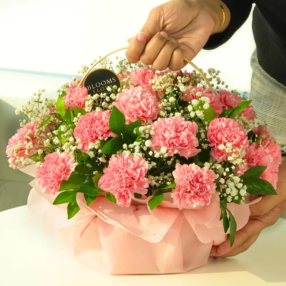 Pink Carnations in a Basket