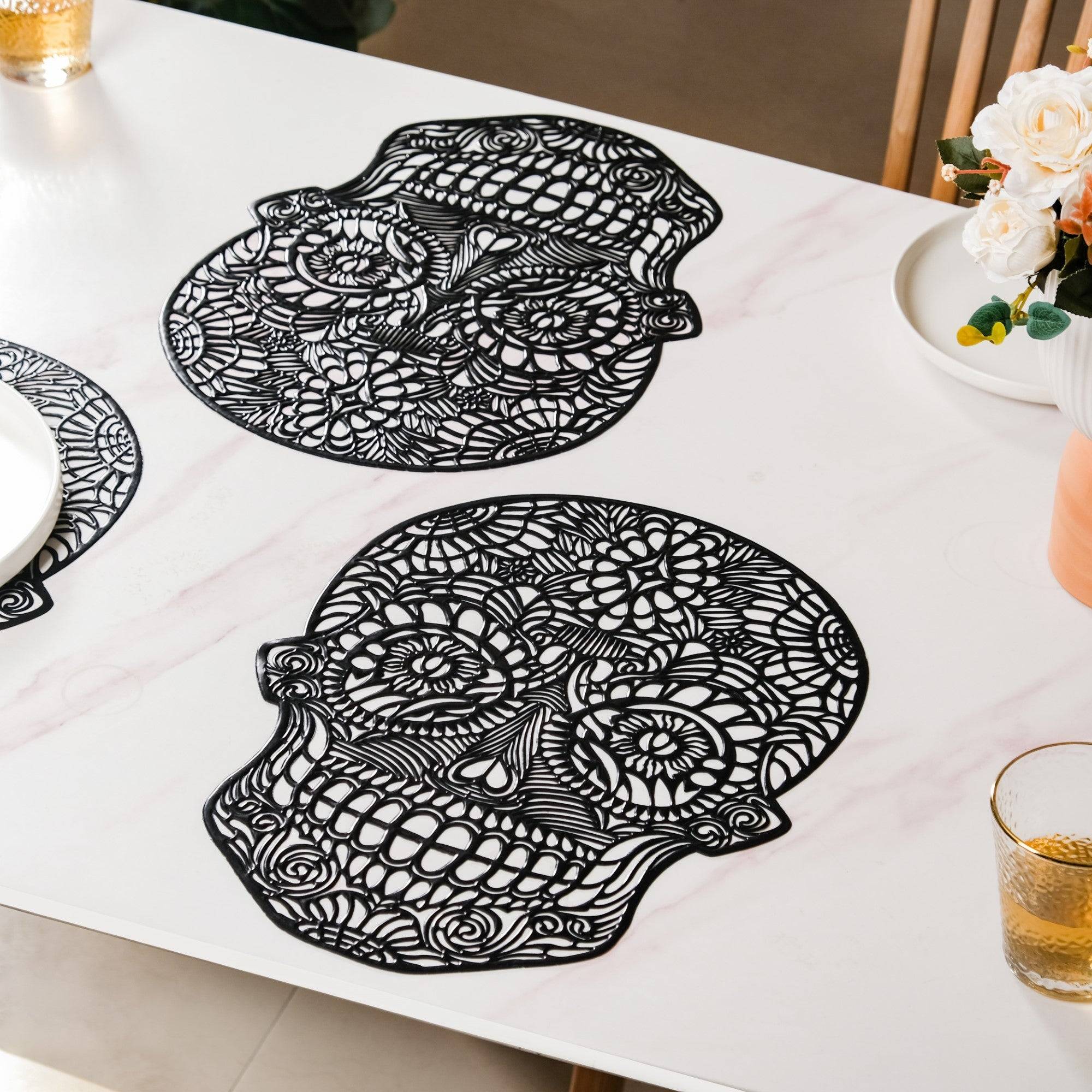 Sugar Skull Design Table Mat Set Of 6 Black