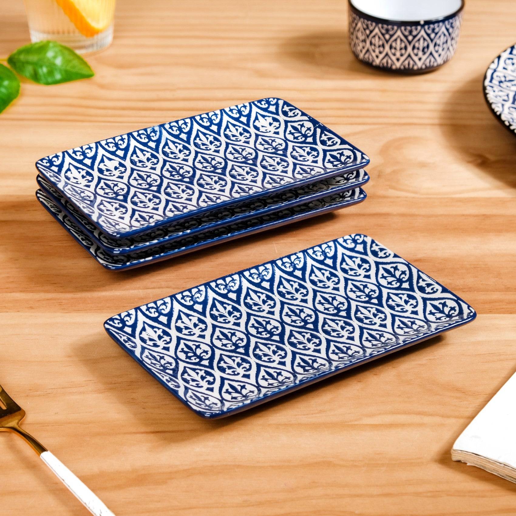 Small Baroque Ceramic Platter Set Of 4 Navy 7 Inch buy only at ₹2095