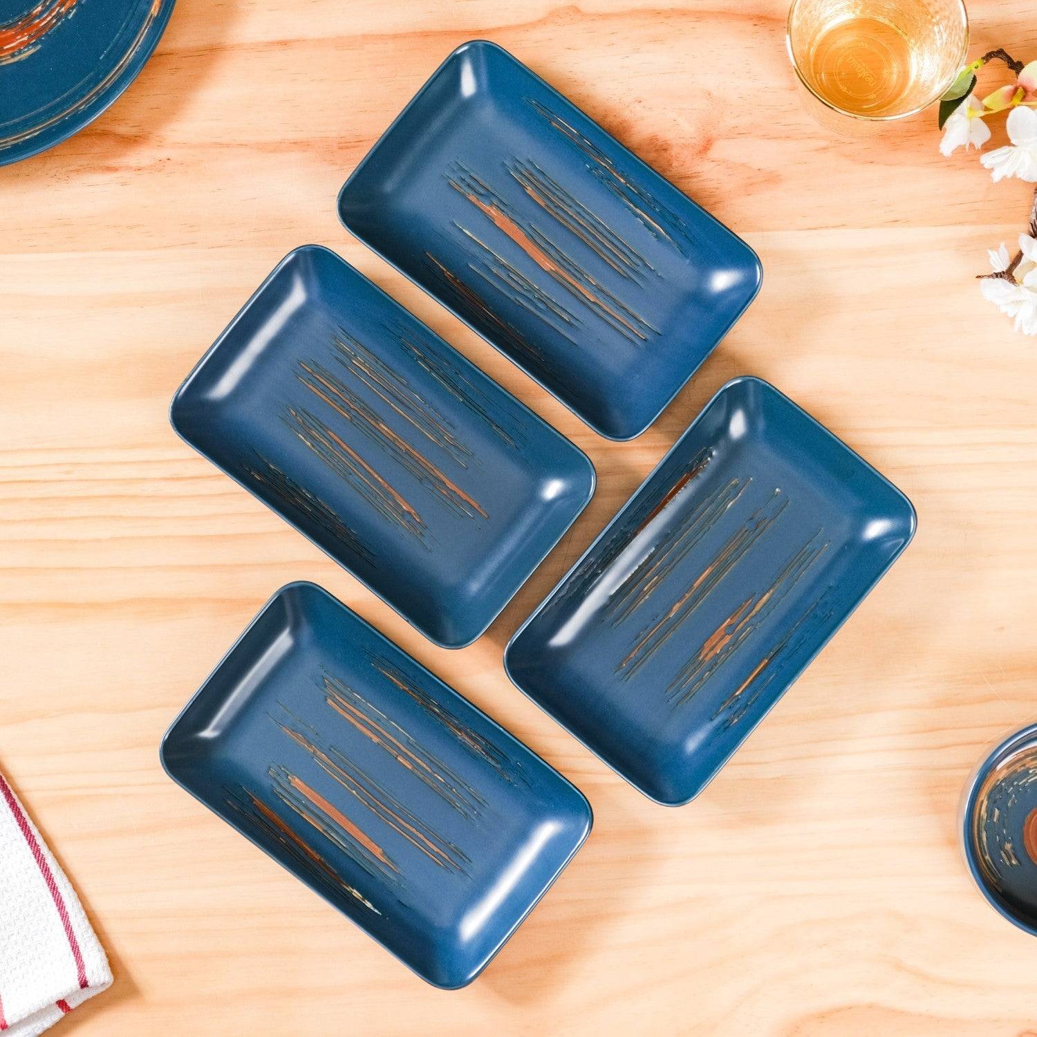 Stoneware Small Platter Navy Blue Set Of 4 8 Inch