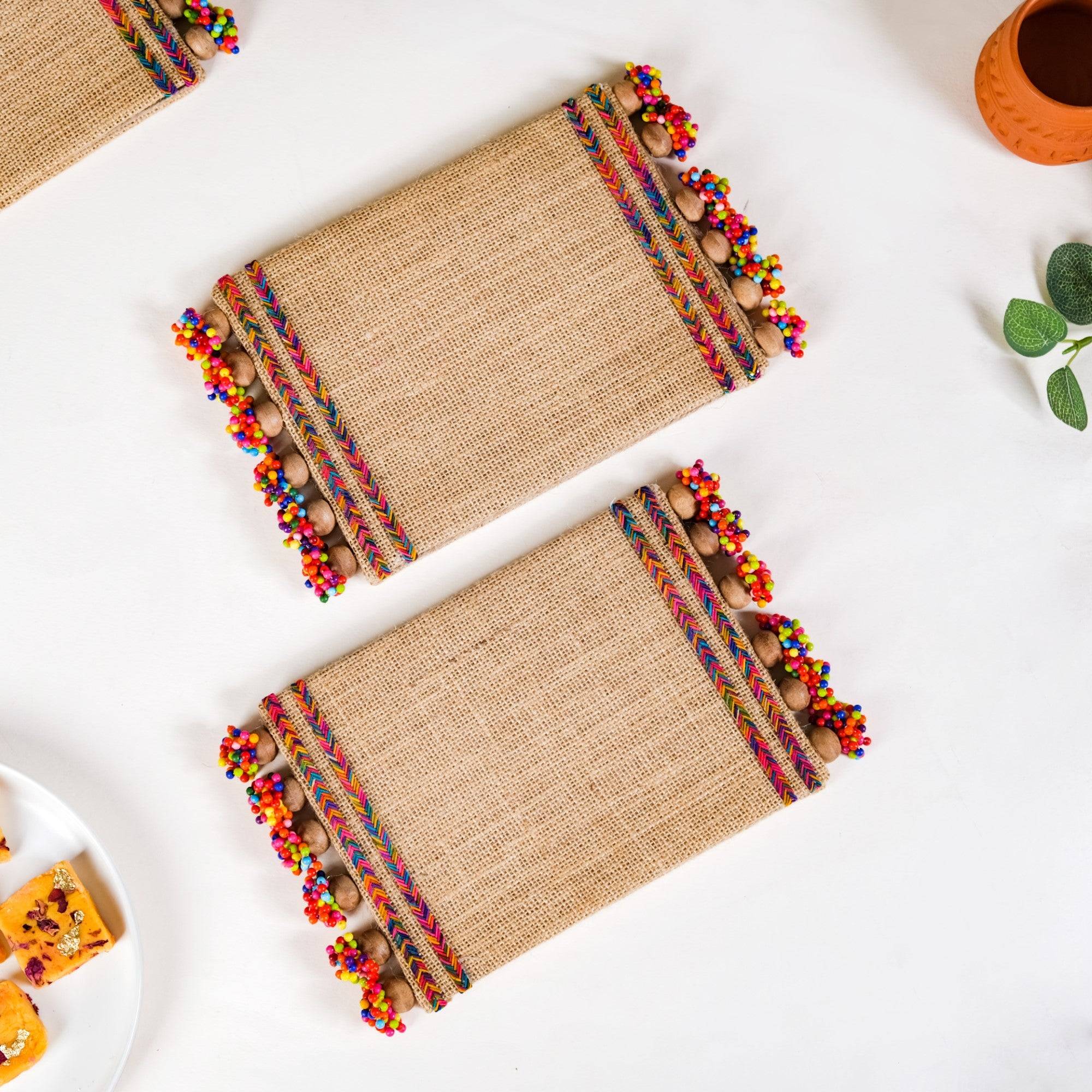 Jute Trivet Mat With Wooden Beads Set of 2