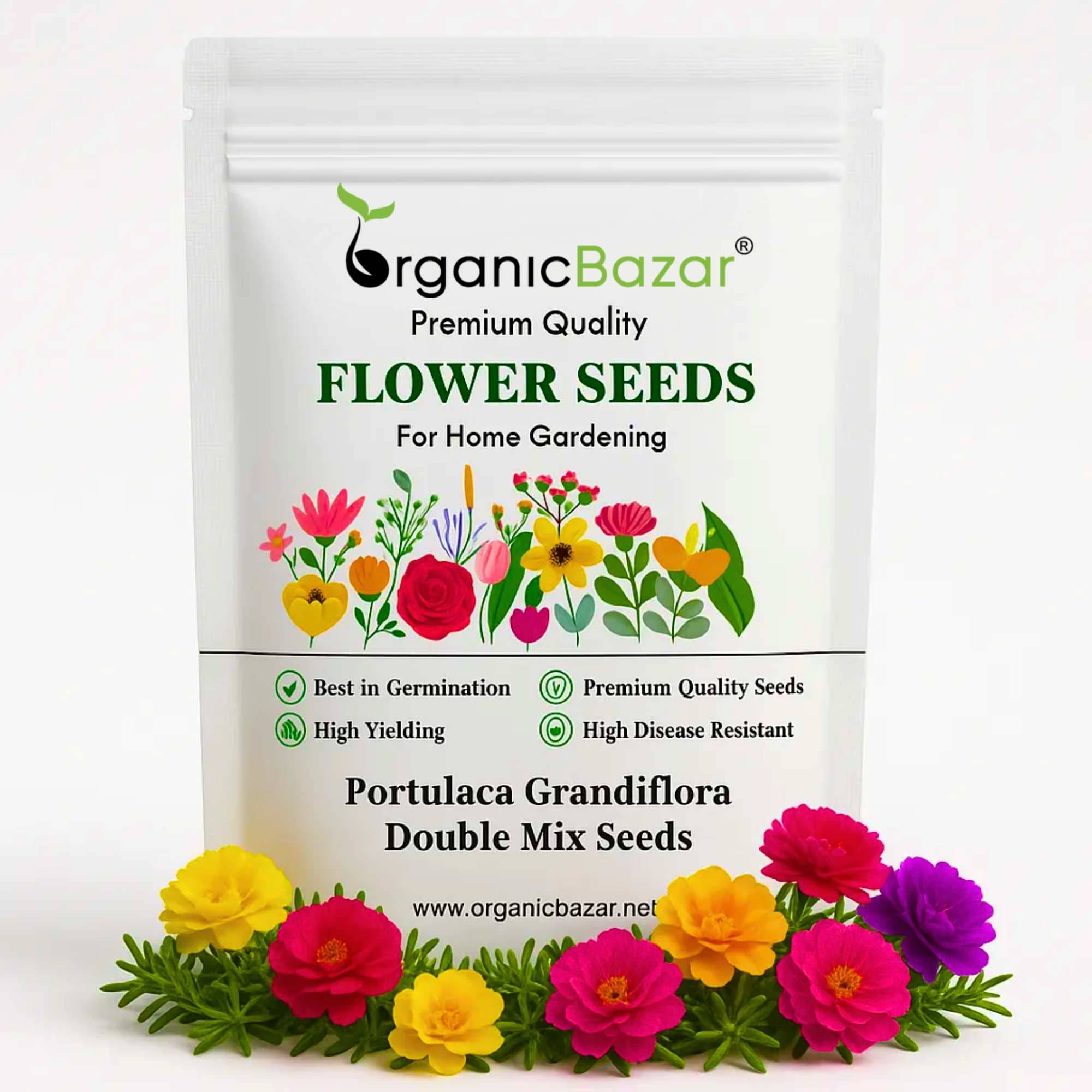 Portulaca Grandiflora (Moss Rose) Double Mix Seeds (500 Seeds) High Germination/ Easy To grow/ Perfect for pots, balconies, or Terrace gardens