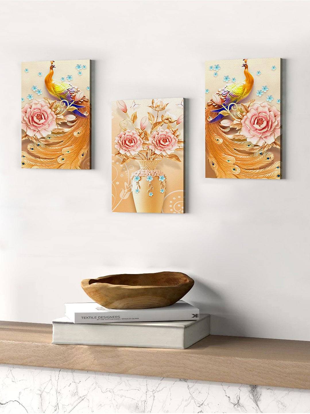 Set Of 2 Brown & Yellow Peacock Wall Art