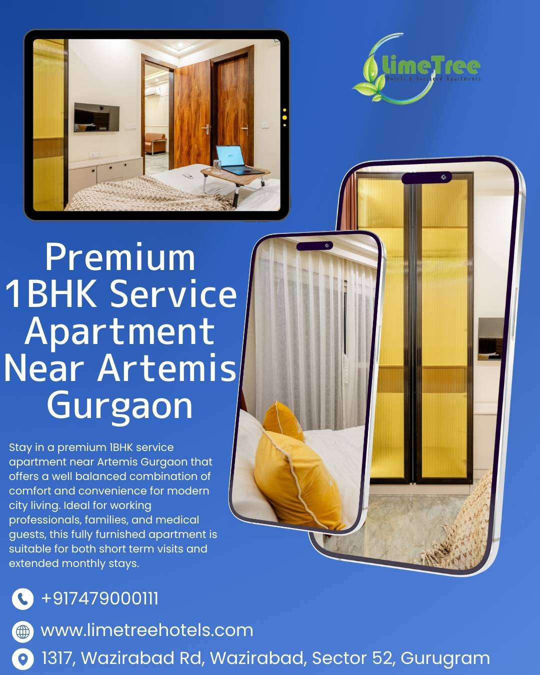Convenient 1BHK Service Apartment Near Artemis Gurgaon for Short Visits and Extended Stay