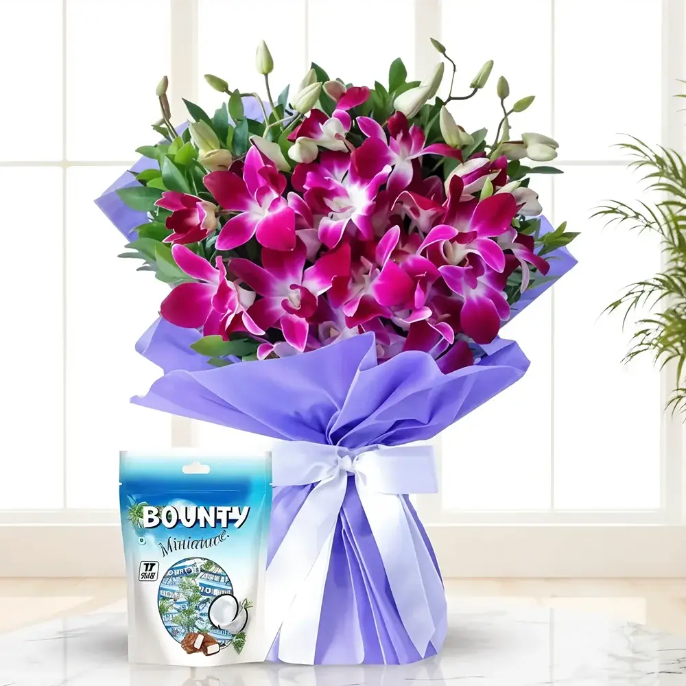 Purple Orchid Bouquet & Chocolate