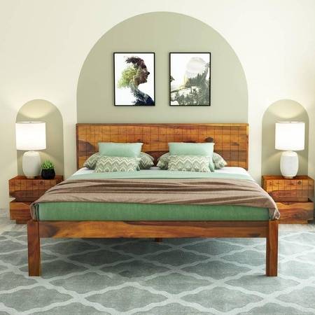 Esra Sheesham Wood King Size Bed Non Storage Honey OakOak Finish (72 x 78 inches)