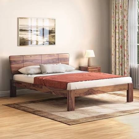 Marieta Bed Solid Wood Queen Size In Teak Finish