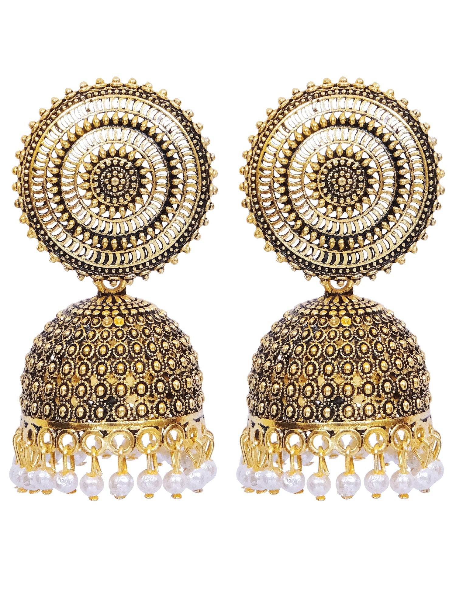 Ethnic Gold & White Jhumka Earrings for Women & Girls