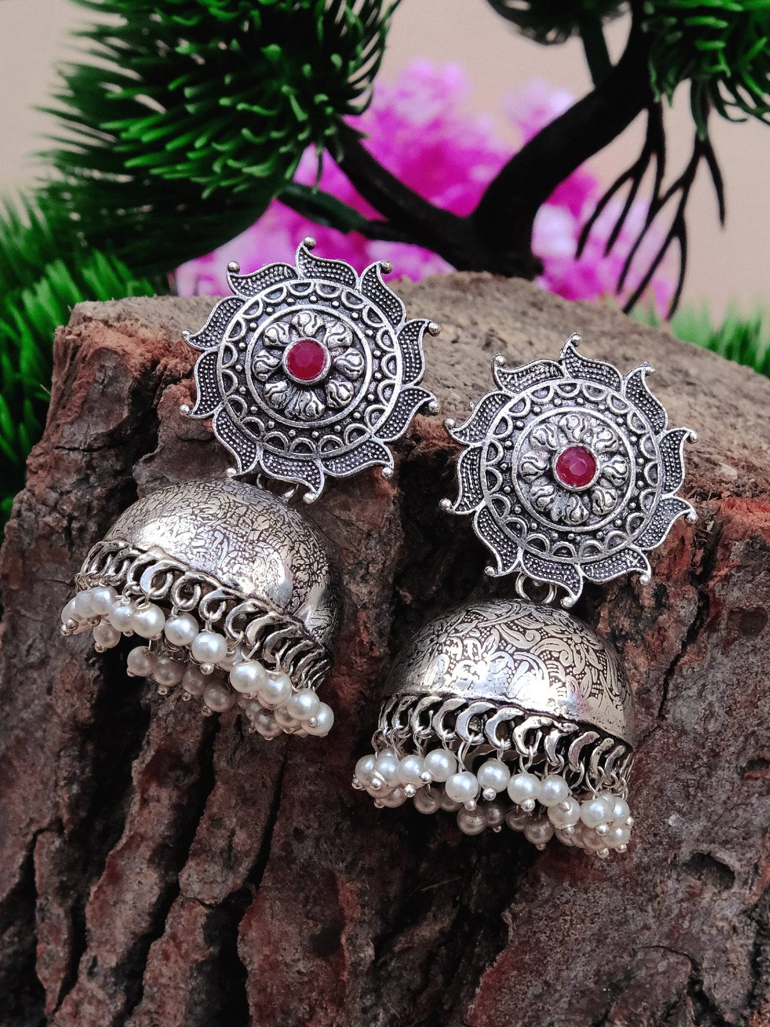 Elegant Oxidised Silver Plated Big Jhumka Earrings for Style Savvy Women