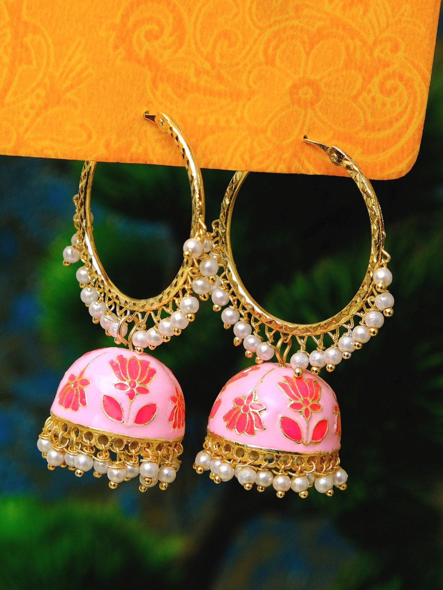 New Gold Plated Traditional Jhumka Earrings in Black Hoops Design for Women