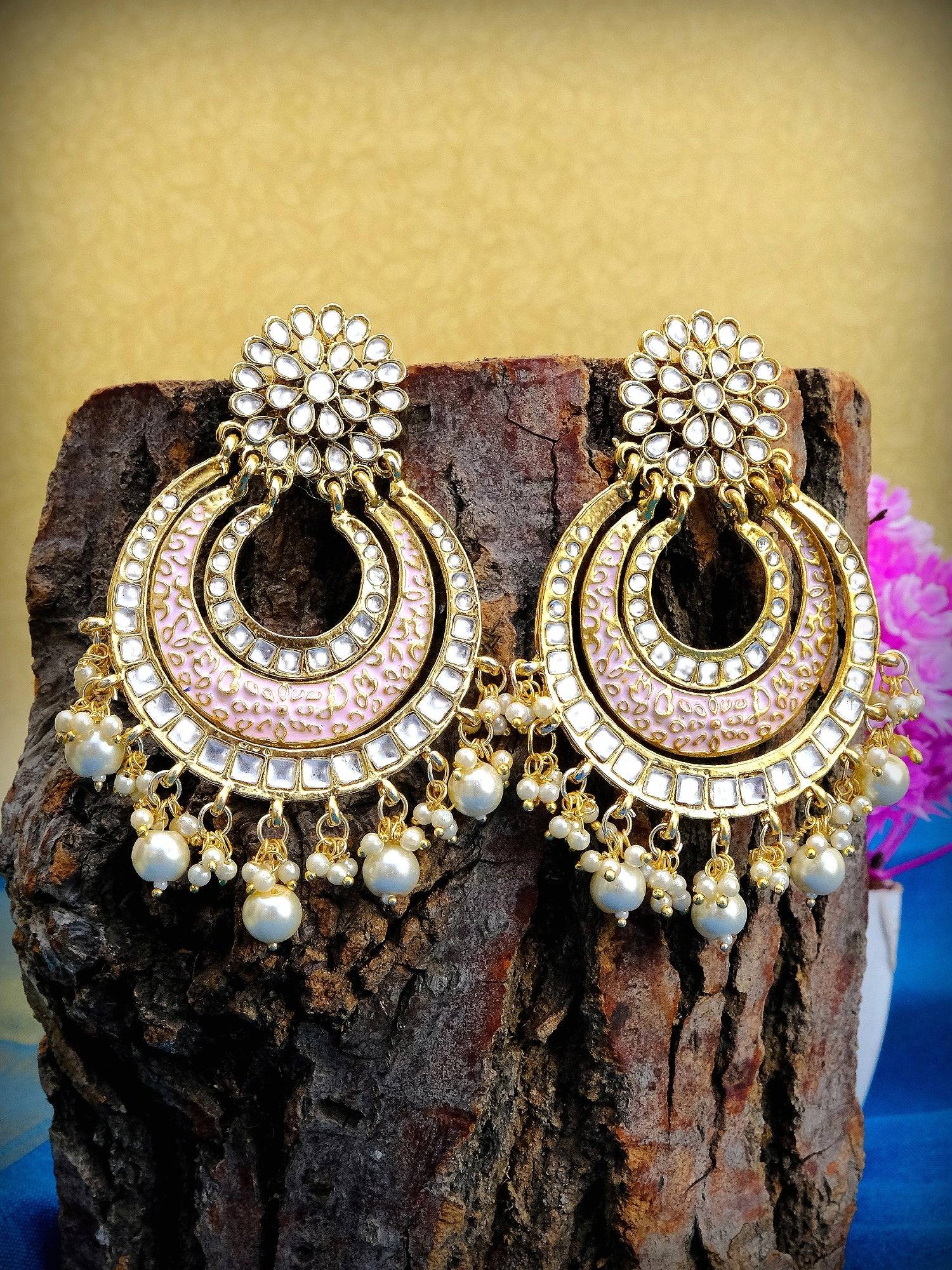 Ada's Gold Chandbali Earrings - Pearl Dangling, Indian