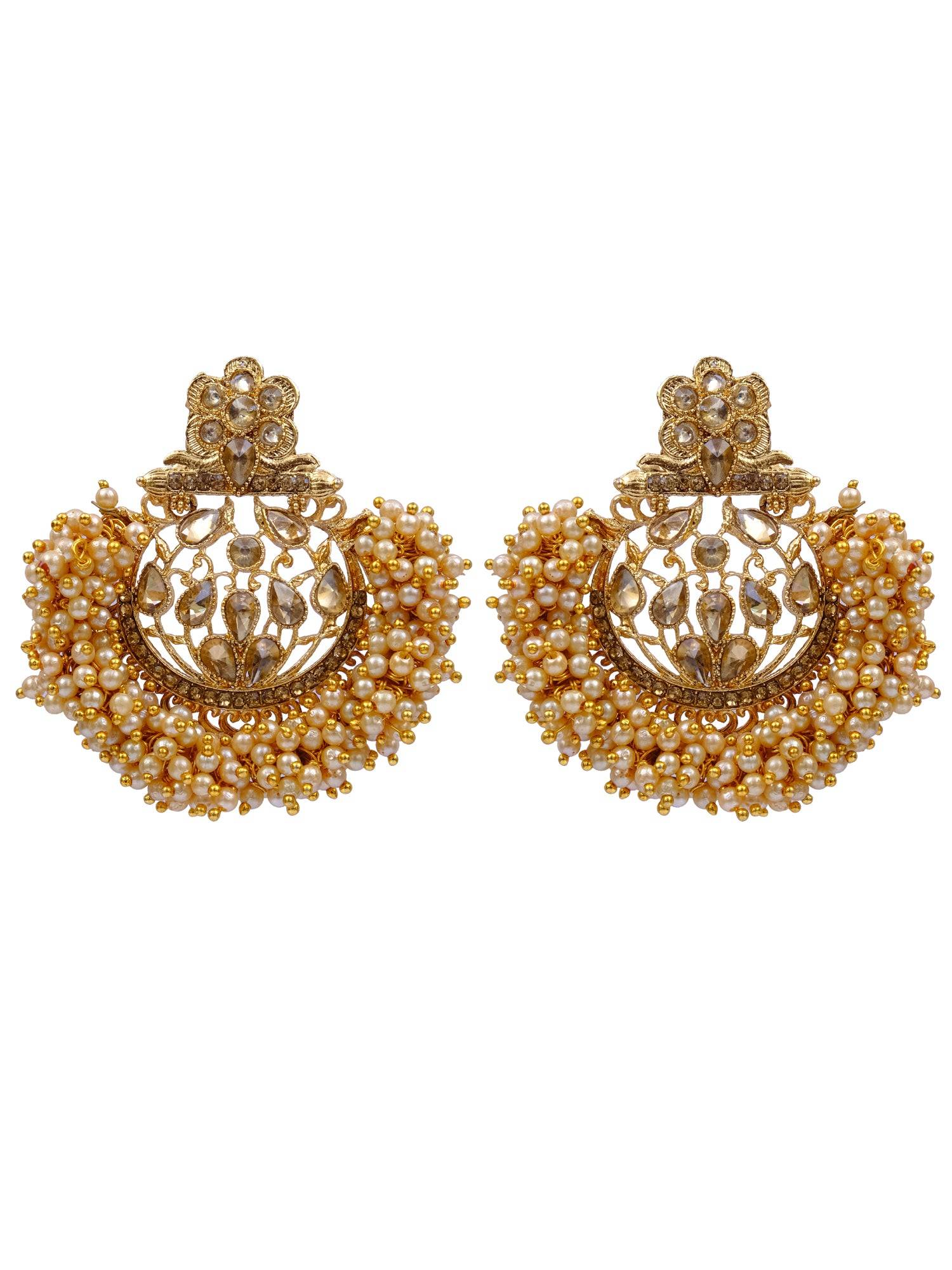 Traditional Pearl Chandbali Earrings - GoldPlated Kundan Dangler for Party Wear