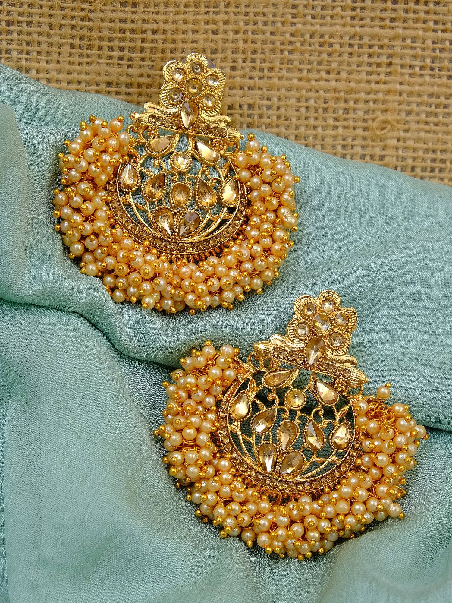 Traditional Pearl Chandbali Earrings - GoldPlated Kundan Dangler for Party Wear
