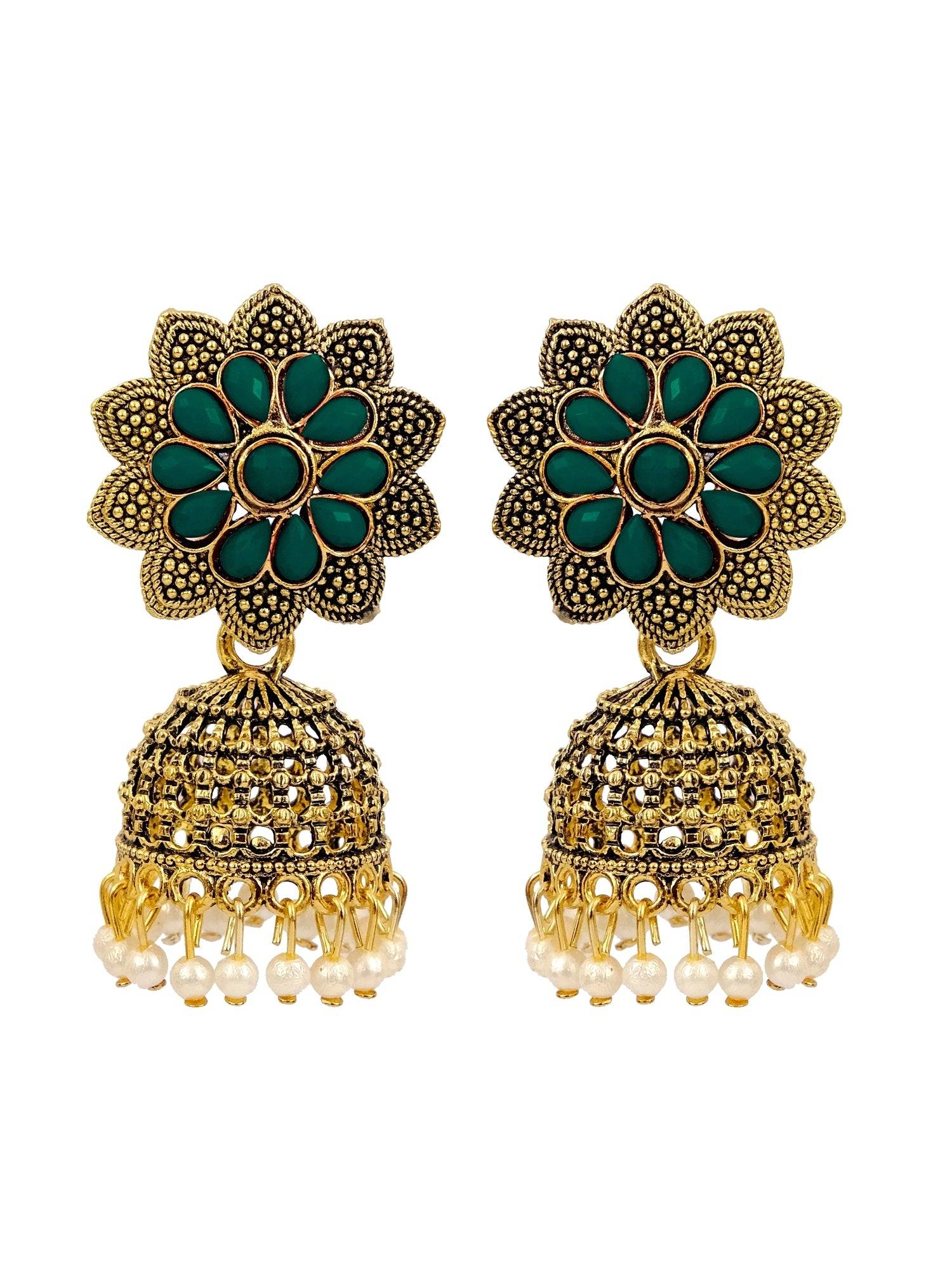 Traditional Kundan Jhumkas with White Pearls - Gold Plated Earrings
