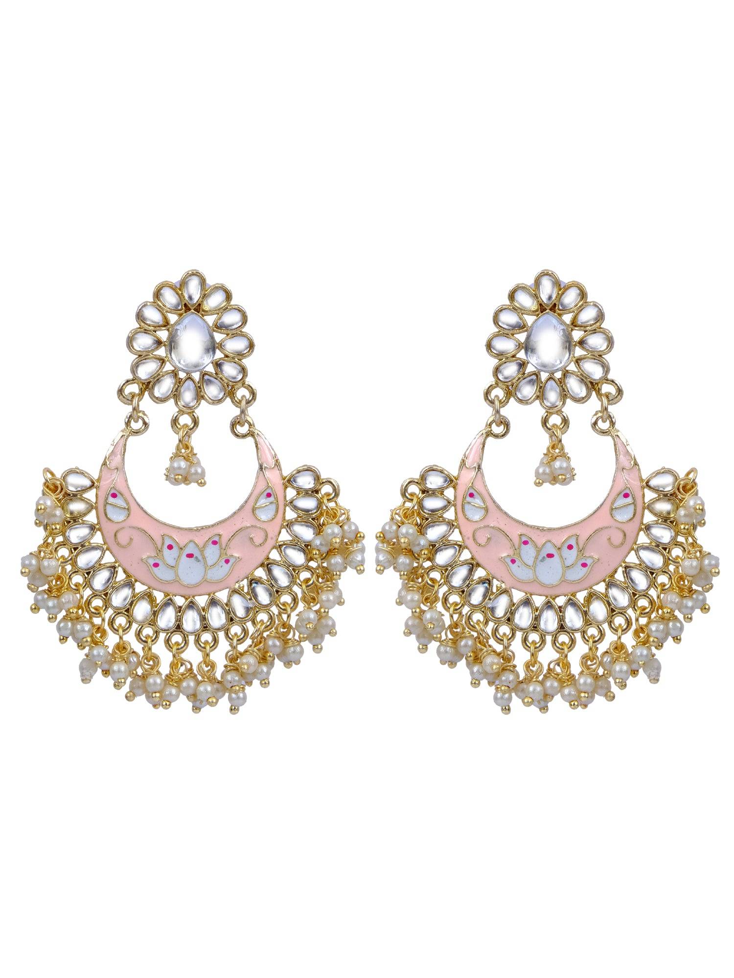 Exquisite Gold-Plated Meenakari Chandbali Floral Earrings for Women - Perfect for Blue Saree