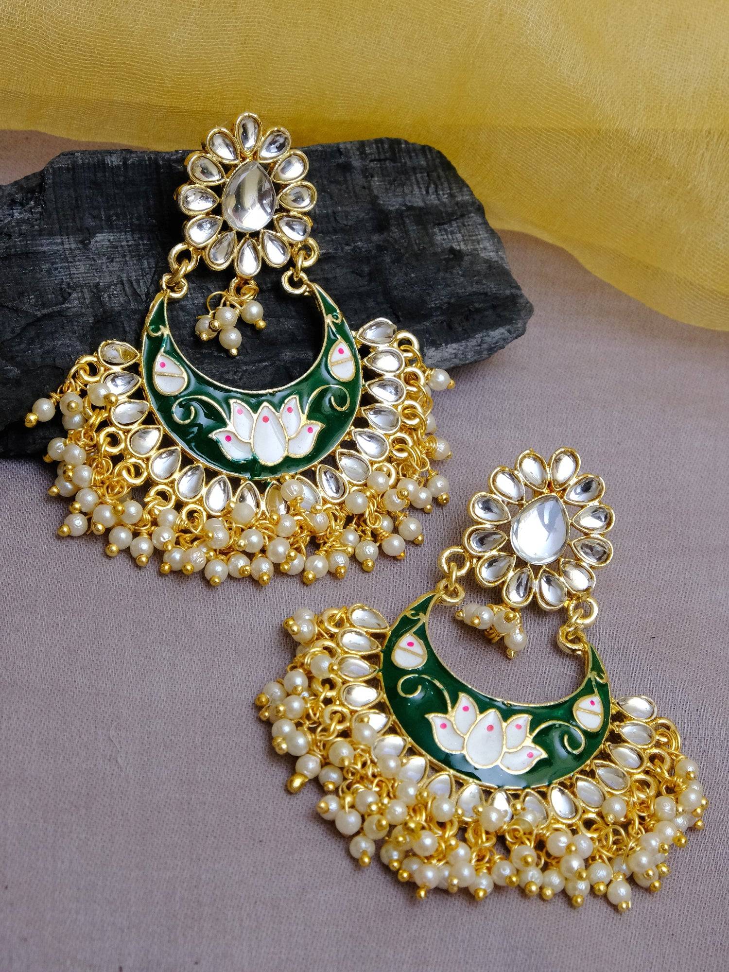 Meenakari Dazzle: Ethnic Chandbali Kundan Dangler Earrings for Women