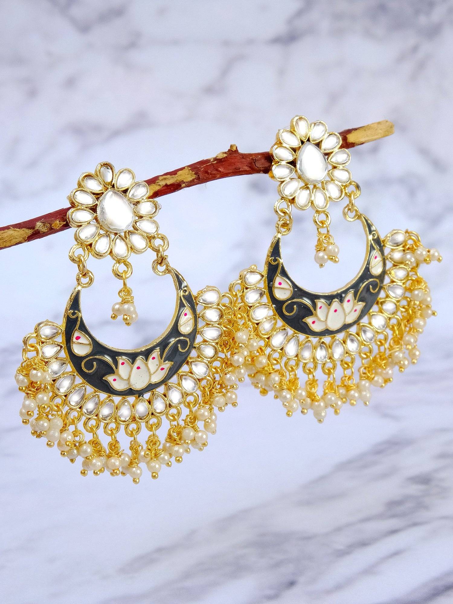 Meenakari Dazzle: Ethnic Chandbali Kundan Dangler Earrings for Women