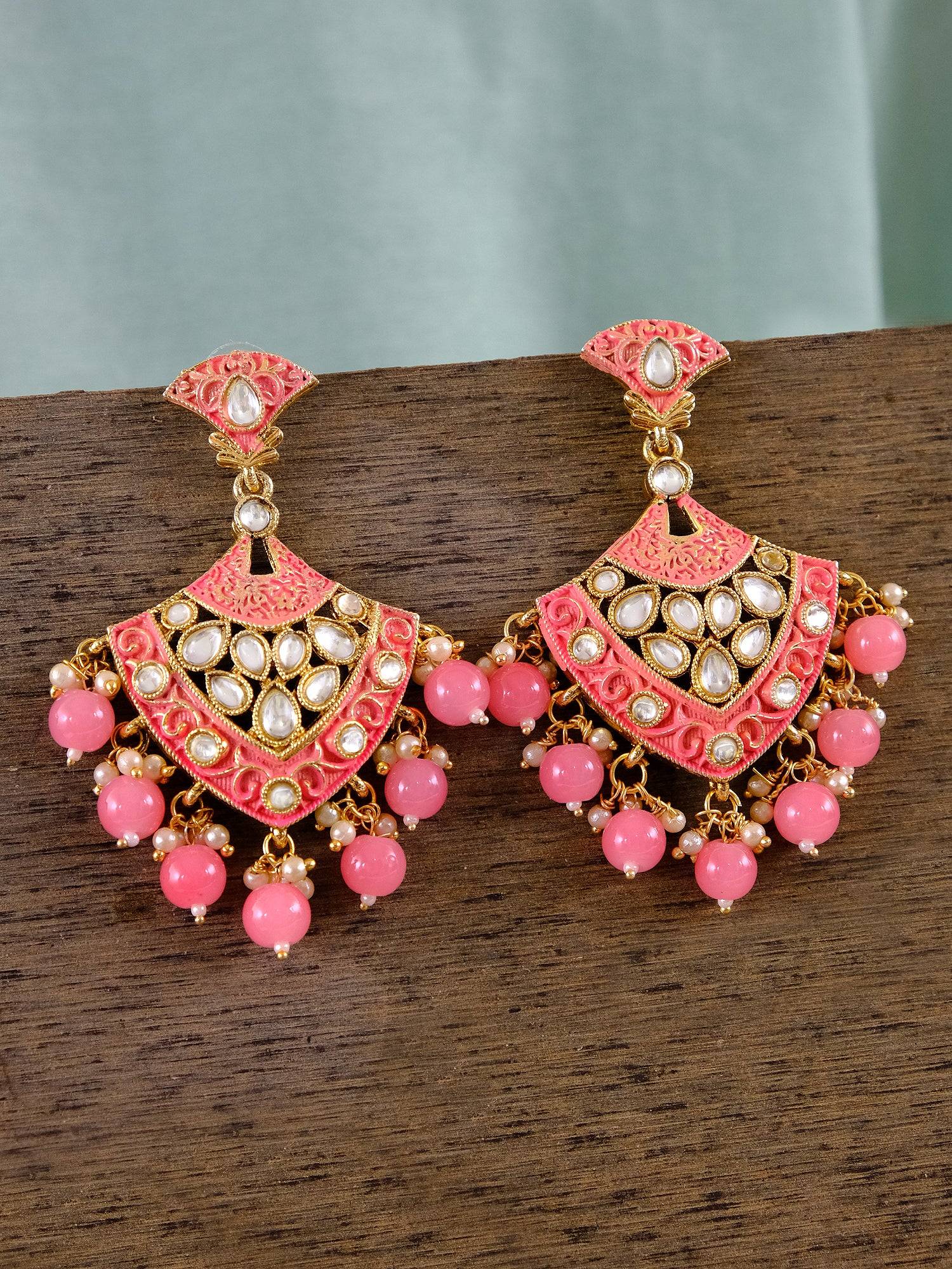 Antique Gold-Plated Kundan Earrings with Imitation Pearls - Traditional Jhumkas Design