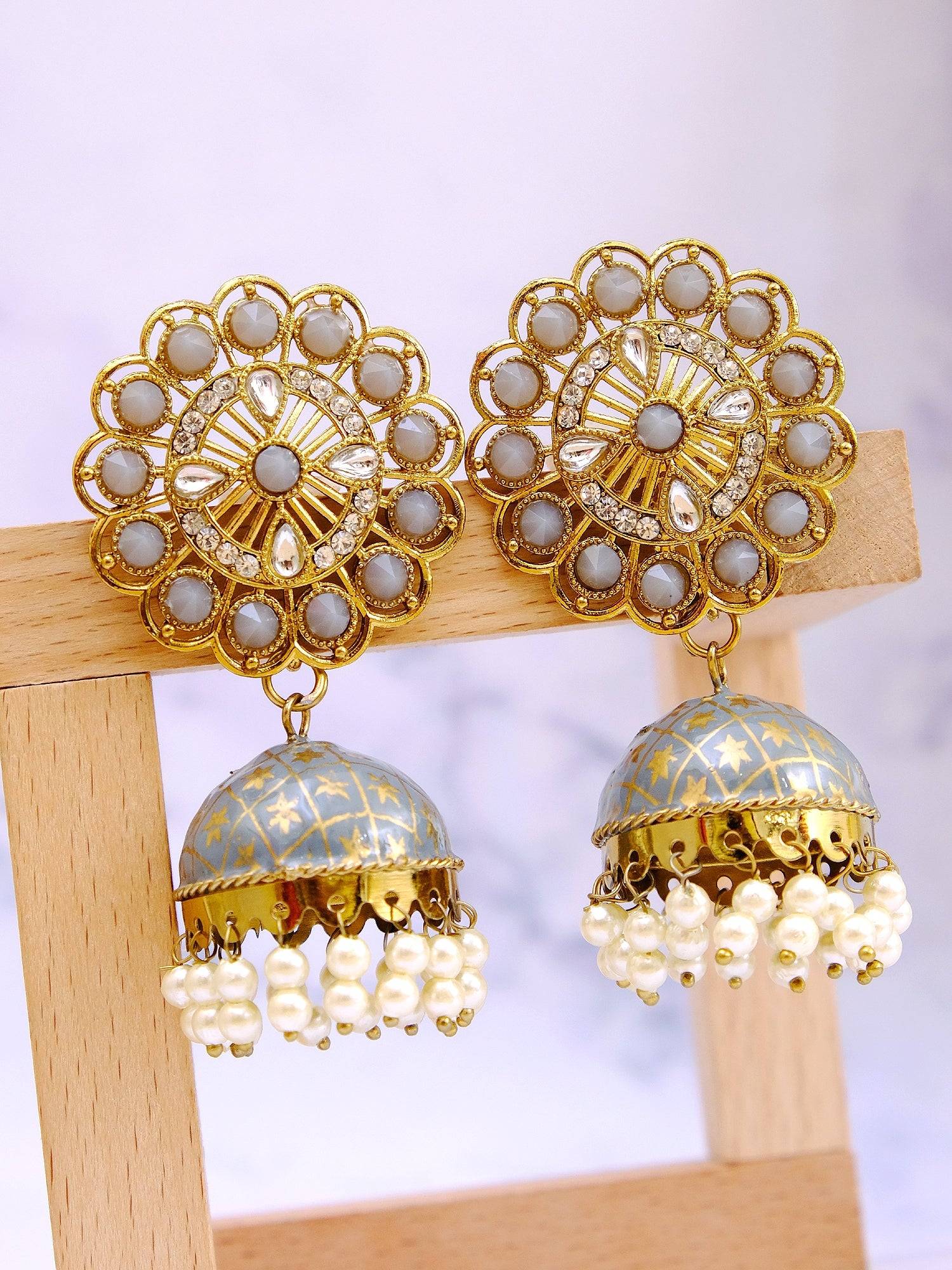 Traditional Gold Plated Floral Round Jhumki Earrings for Girls - South Indian Jhumka