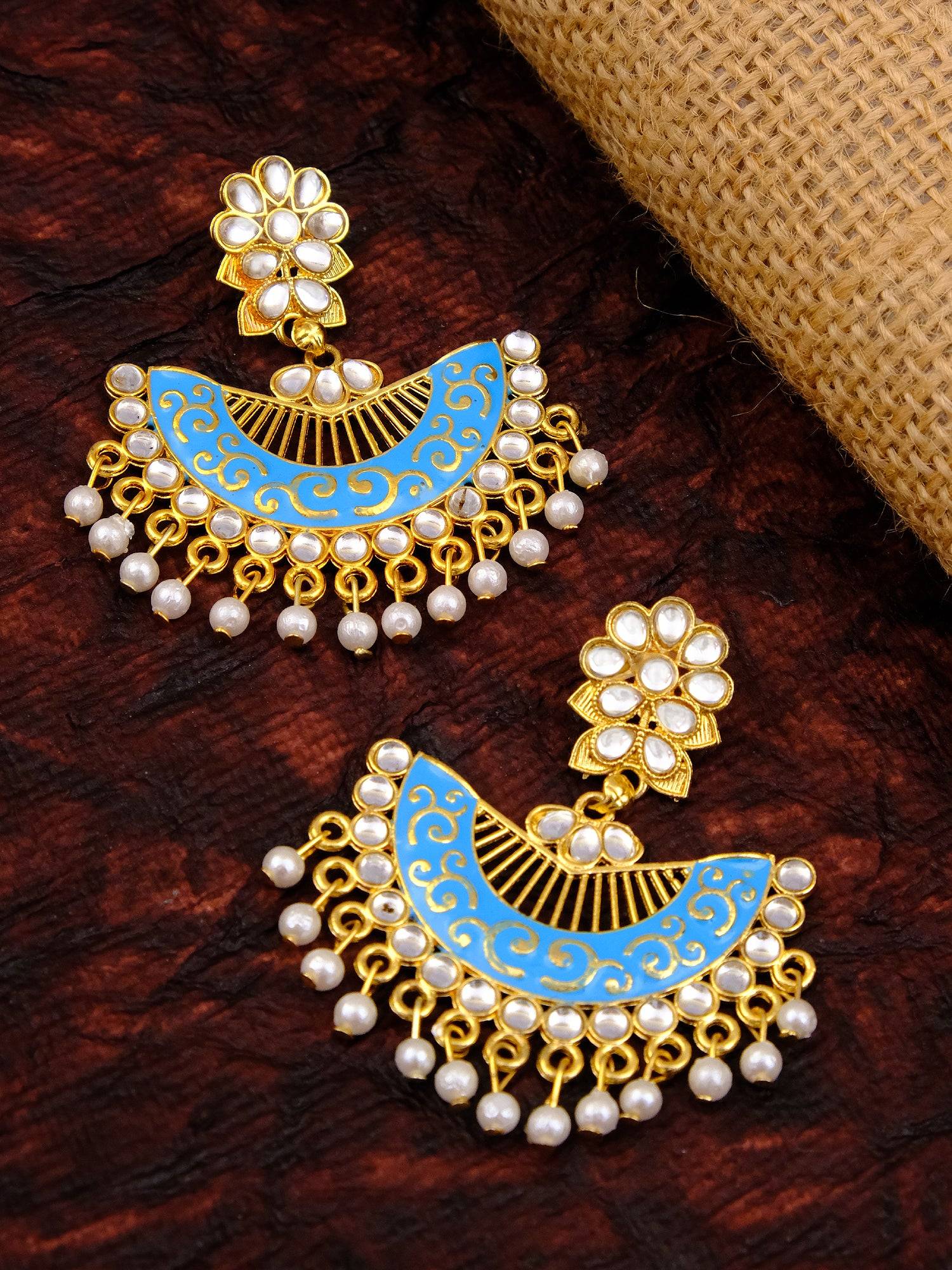 New Collection Of Chandbali Earrings Gold- Aqua Colour RAE1252
