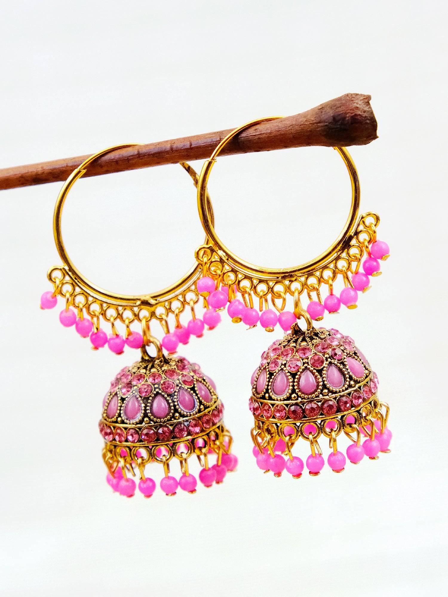 New Stylish Collection Of Hoops Jhumka Earring Gold Plated- Pink RAE1264