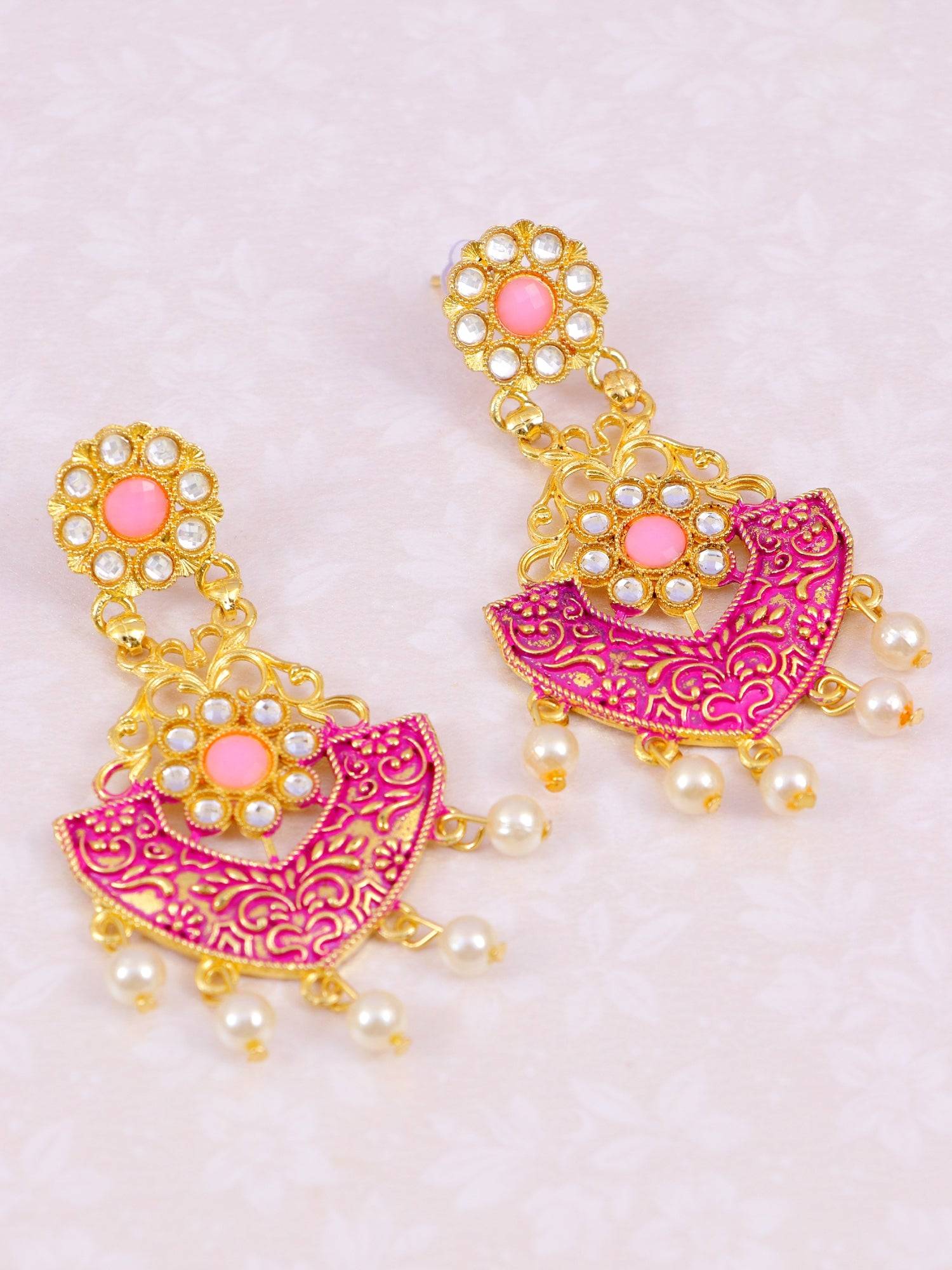 Gold-plated Crystal Studded Dangler Earrings for Women
