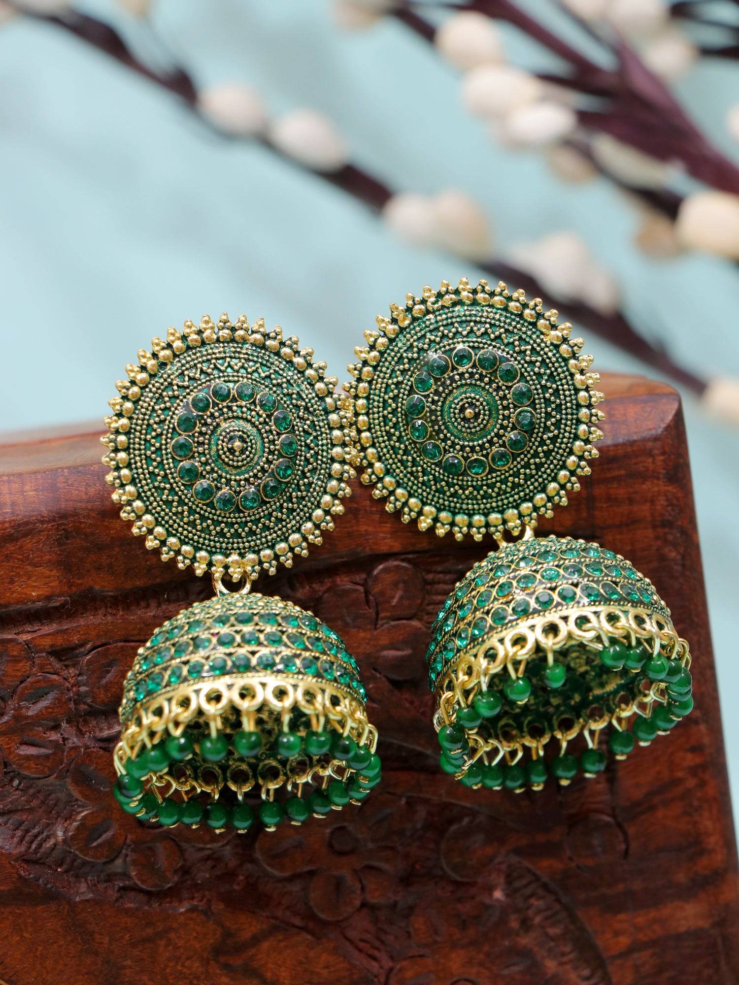 Unique Red Crystals Studded Jhumkas for Girls & Women