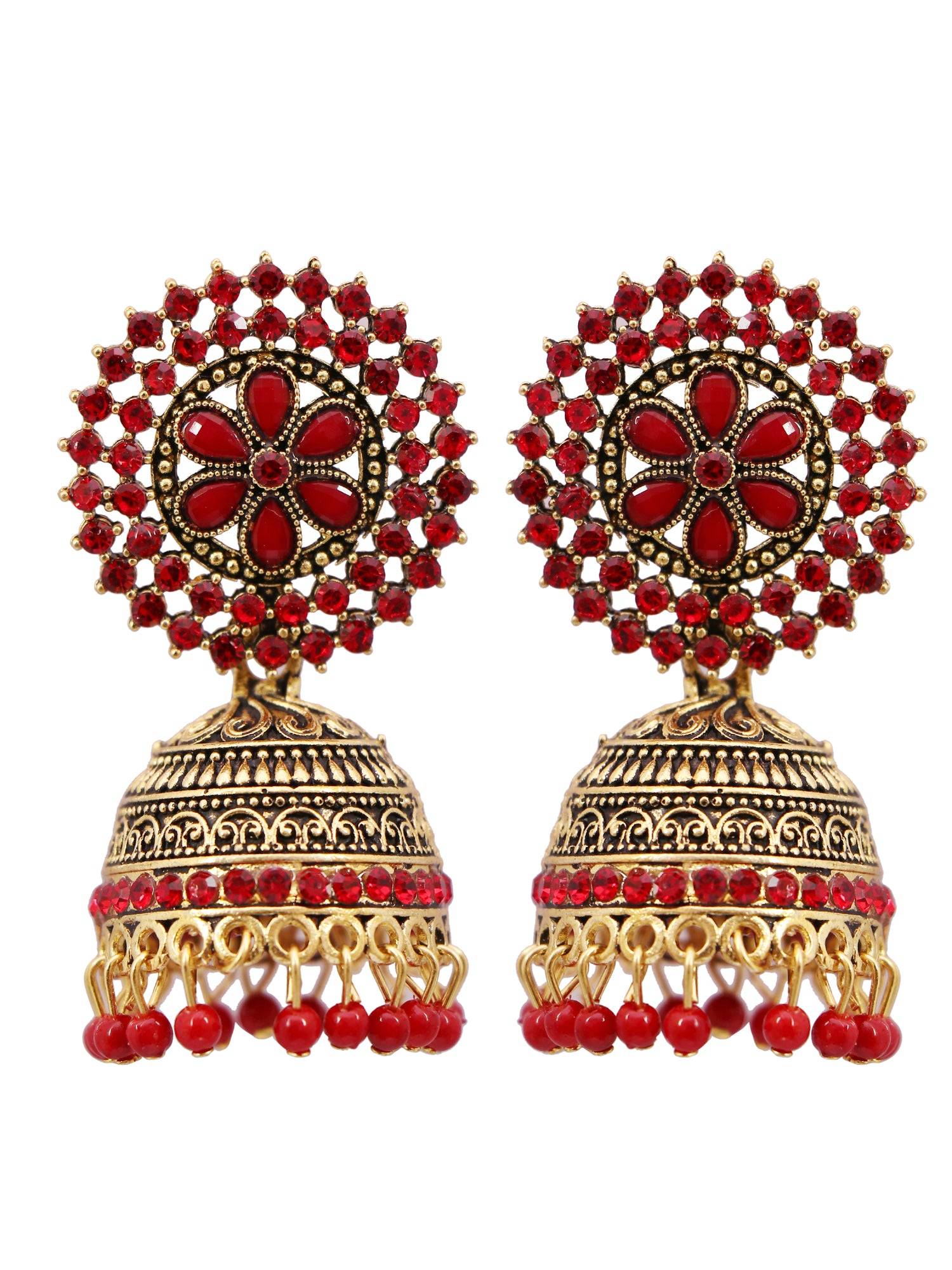 Gold-Plated Kundan & Pearl Jhumka Earrings for Women- Perfect Red Saree Jewellery