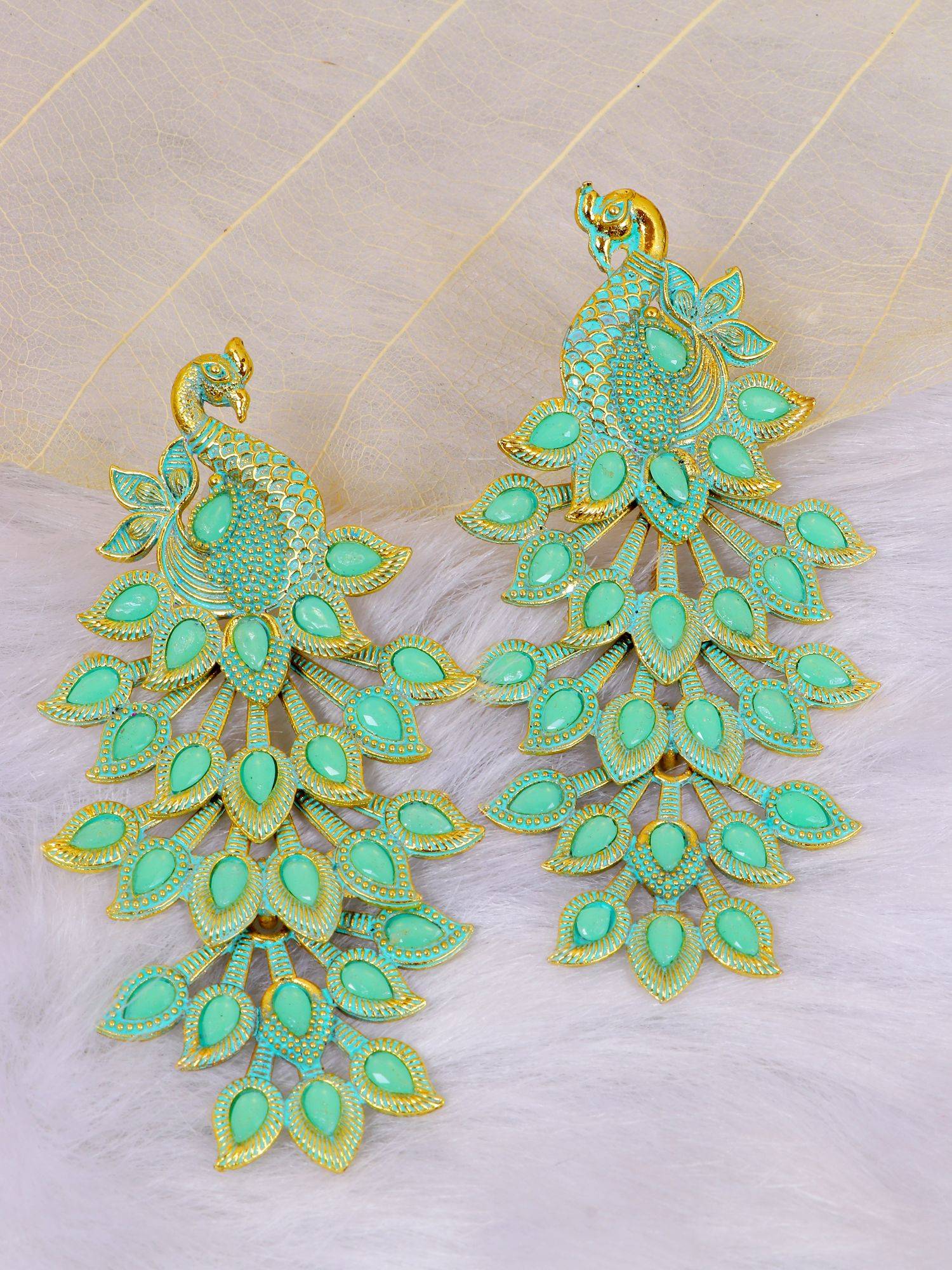 Elegant Mint Green Peacock Earrings for Women