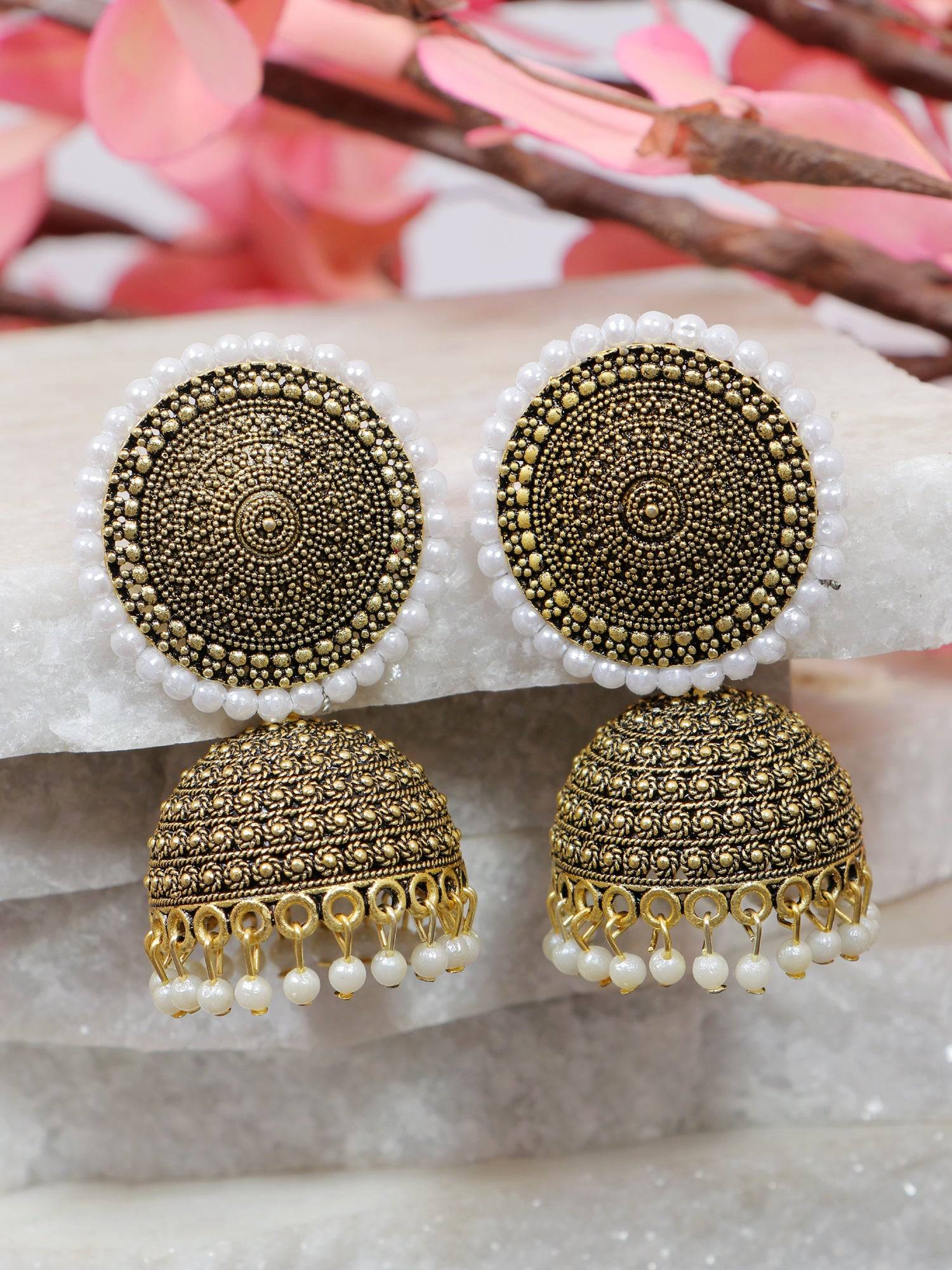 Sara Jhumka- Classic Antique Gold Meenakari  Work Jhumki Earrings for Women