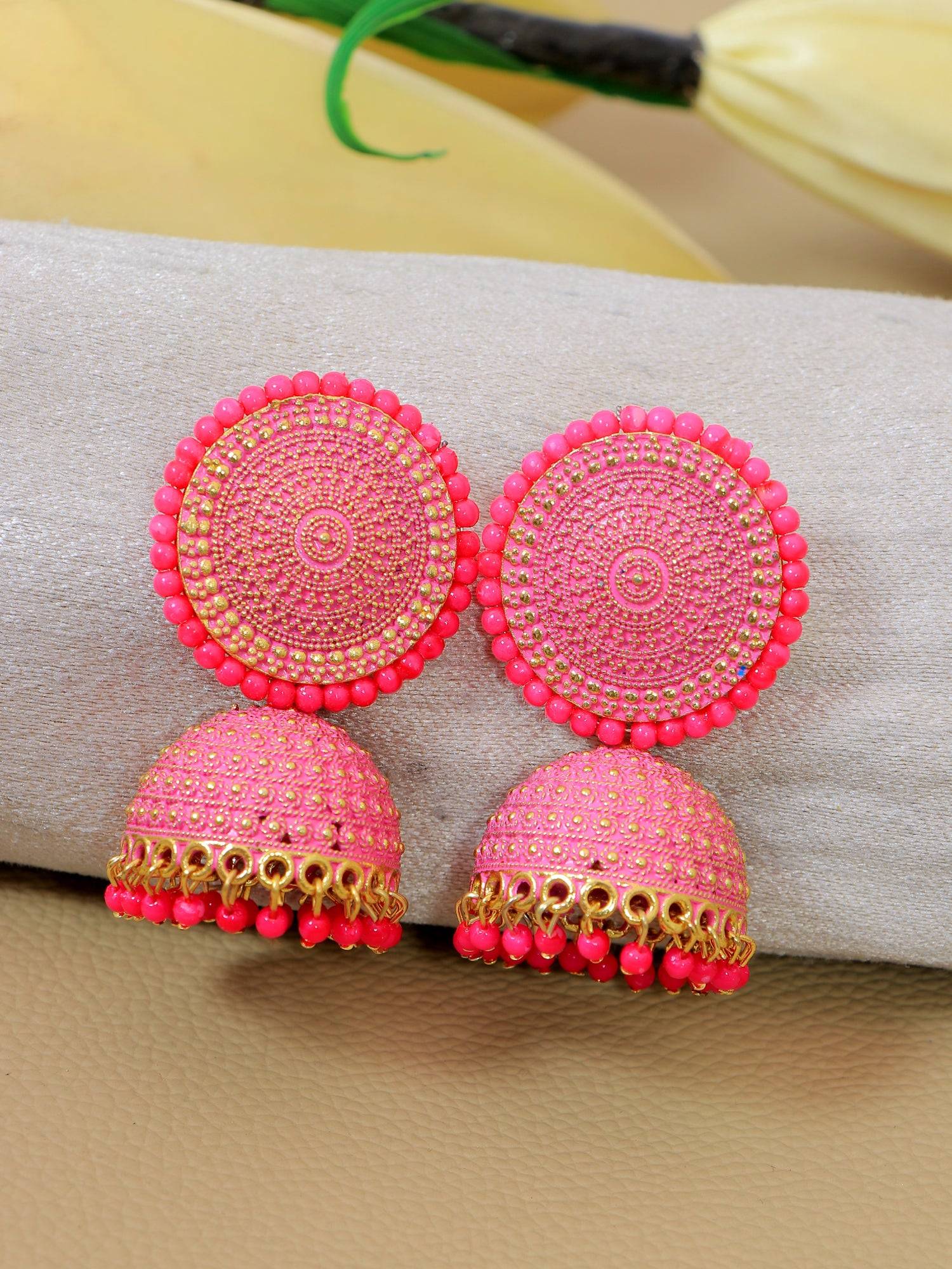 Sara Jhumka- Classic Antique Gold Meenakari  Work Jhumki Earrings for Women